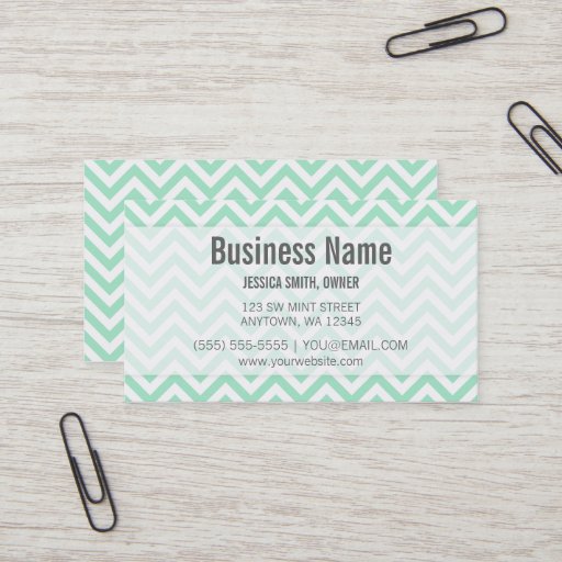 Customizable Modern Mint and White Chevron Pattern Business Cards