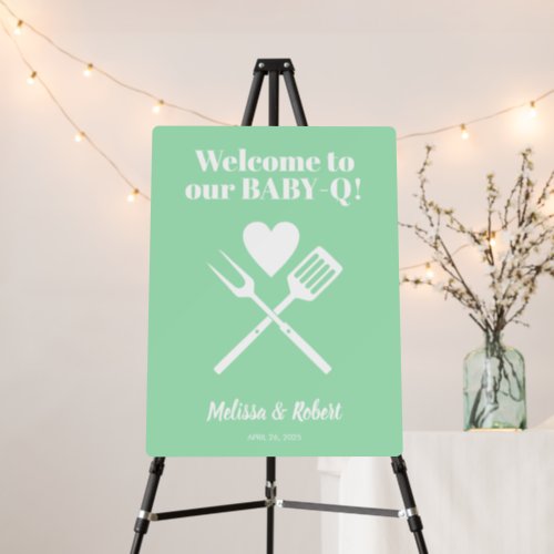 Modern Mint BABY_Q BBQ Baby Shower Welcome Sign