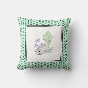 Modern Mint Birth Baby for Kids Fish Throw Pillow