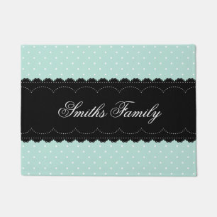 Modern Mint Black Design Custom Family Name Doormat