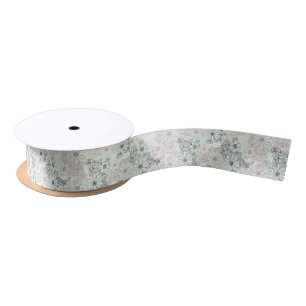Modern Mint Black Rose Gold Floral Marble Satin Ribbon