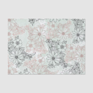 Modern Mint Black Rose Gold Floral Marble Tissue Paper
