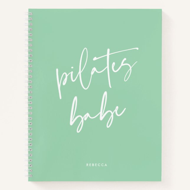 Modern Mint Calligraphy Workout Gym Pilates Babe Notebook (Front)