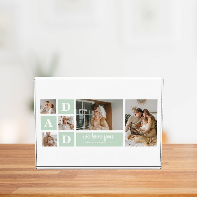 Modern Mint Collage Photo Dad Best Gift Block (Creator Uploaded)