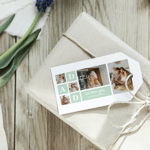 Modern Mint Collage Photo Dad Best Gift Gift Tags