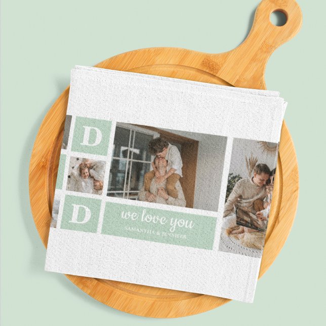 Modern Mint Collage Photo Dad Best Gift Kitchen Towel (Creator Uploaded)