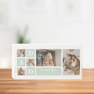 Modern Mint Collage Photo Dad Best Gift Wooden Box Sign