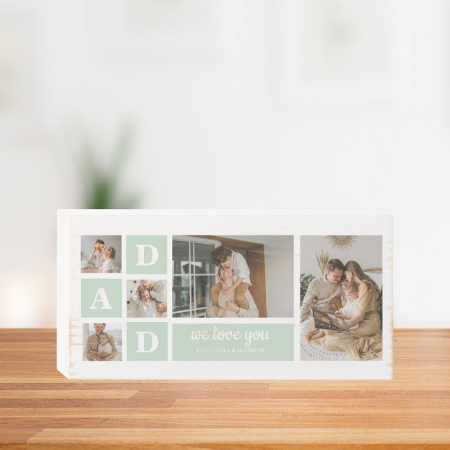 Modern Mint Collage Photo Dad Best Gift Wooden Box Sign (Creator Uploaded)