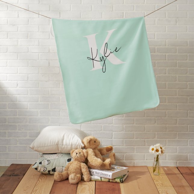 Modern Mint Cream Personalized Monogram Name -  Baby Blanket (In Situ)