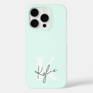 Modern Mint Cream Personalized Monogram Name - iPhone 16 Pro Case