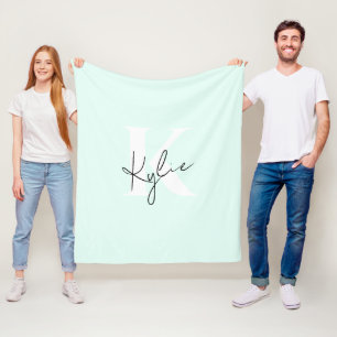 Modern Mint Cream Personalized Monogram Name -  Fleece Blanket