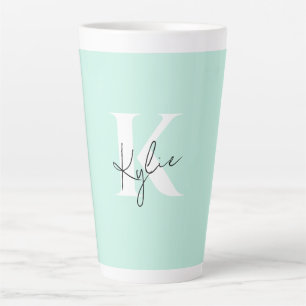 Modern Mint Cream Personalized Monogram Name - Latte Mug