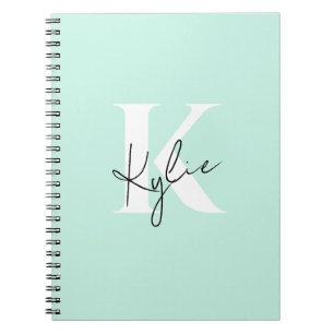 Modern Mint Cream Personalized Monogram Name -  Notebook