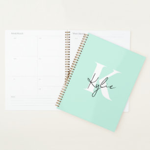 Modern Mint Cream Personalized Monogram Name - Planner