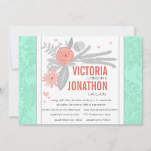 Modern Mint Damask Wedding Invite