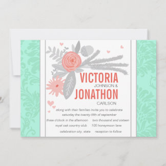 Modern Mint Damask Wedding Invite