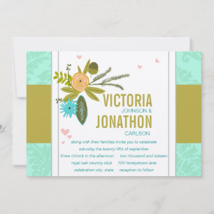 Modern Mint  Damask Wedding Invite