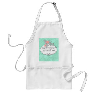 Modern Mint Damask Wedding Invite Adult Apron