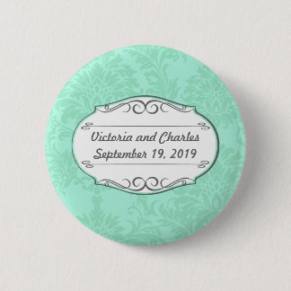 Modern Mint Damask Wedding Invite Button