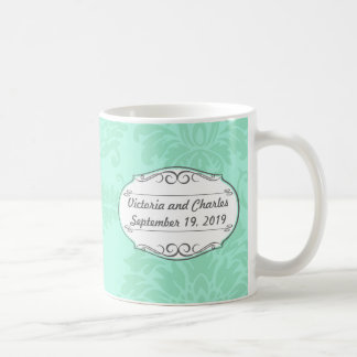 Modern Mint Damask Wedding Invite Coffee Mug