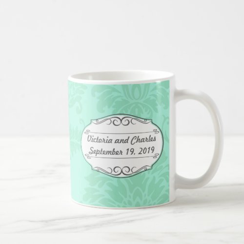 Modern Mint  Damask Wedding Invite Coffee Mug