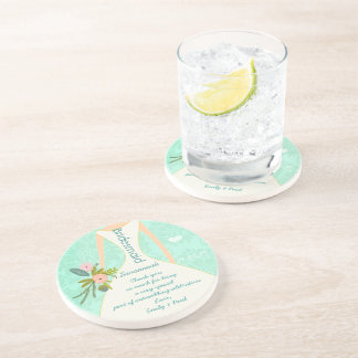 Modern Mint Damask Wedding Invite Drink Coaster