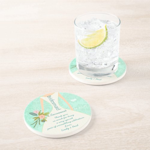 Modern Mint  Damask Wedding Invite Drink Coaster