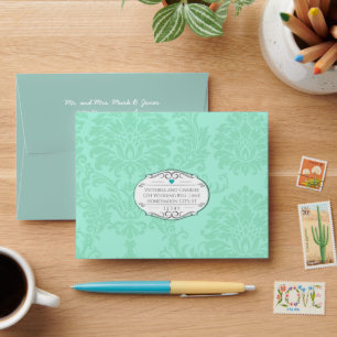 Modern Mint Damask Wedding Invite Envelope