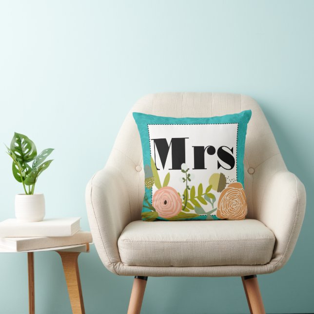Modern Mint  Damask Wedding Invite Throw Pillow (Chair)