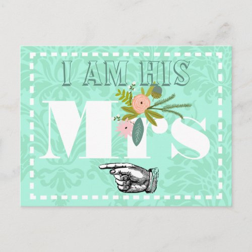 Modern Mint  Damask Wedding Postcard