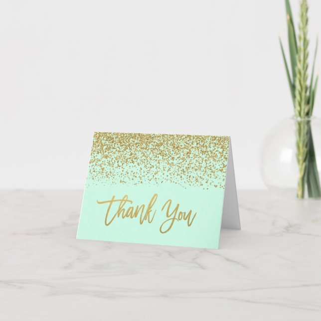 Modern Mint Faux Gold Glitter Thank You (Front)