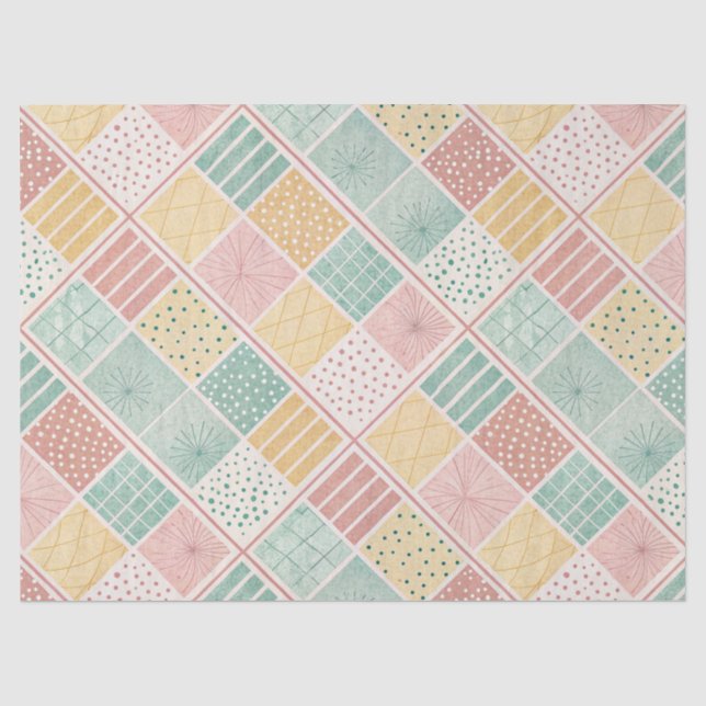 Modern Mint Geometric Polka Dot Plaid Pattern Tissue Paper (Front)