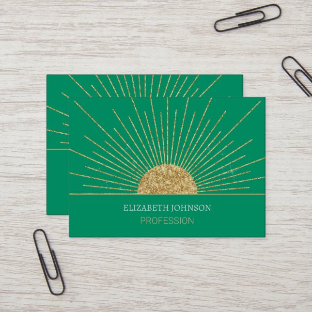 Modern Mint Gold Sun Shine Business Card (Front/Back In Situ)