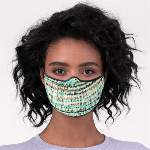 Modern Mint Gold Tie Dye Abstract Premium Face Mask