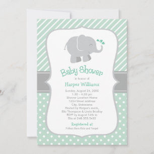 Modern Mint Gray Elephant Baby Shower Invitation