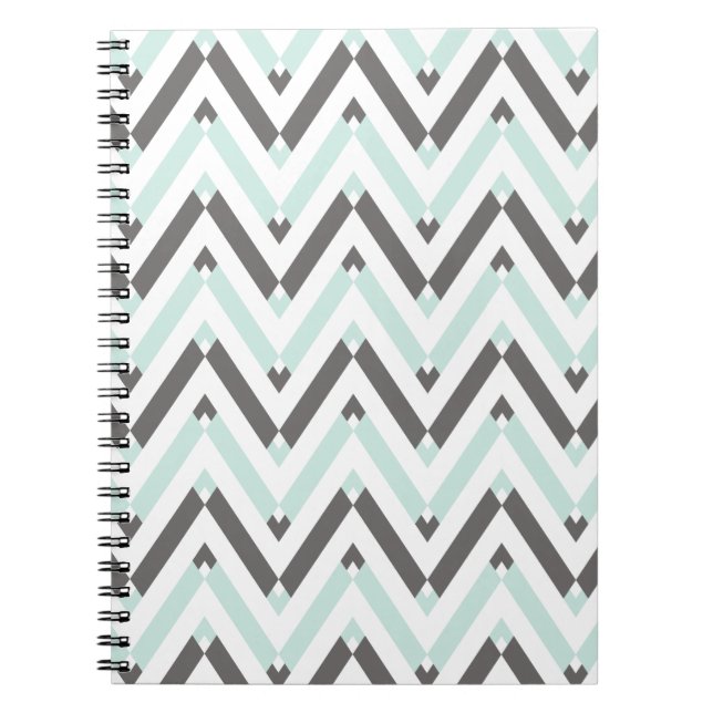 Modern Mint Gray Geometric Chevron Pattern Notebook (Front)