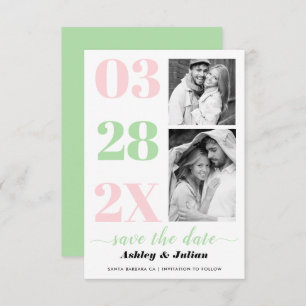 Modern mint green and blush pink typography photo save the date