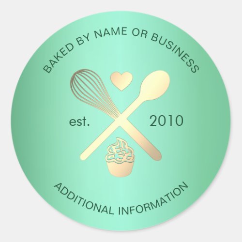 Modern Mint Green and Gold Bakery Cupcake Label