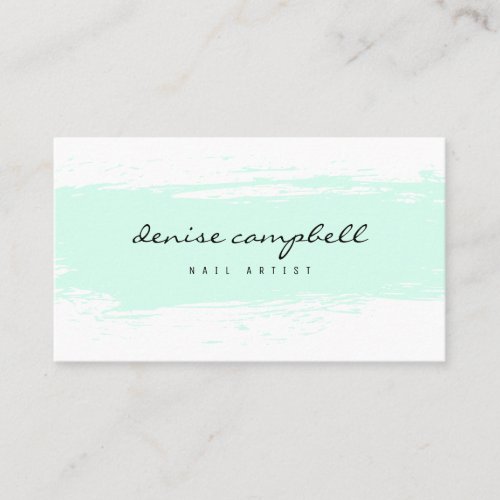 Modern mint green and white abstract brushstroke business card