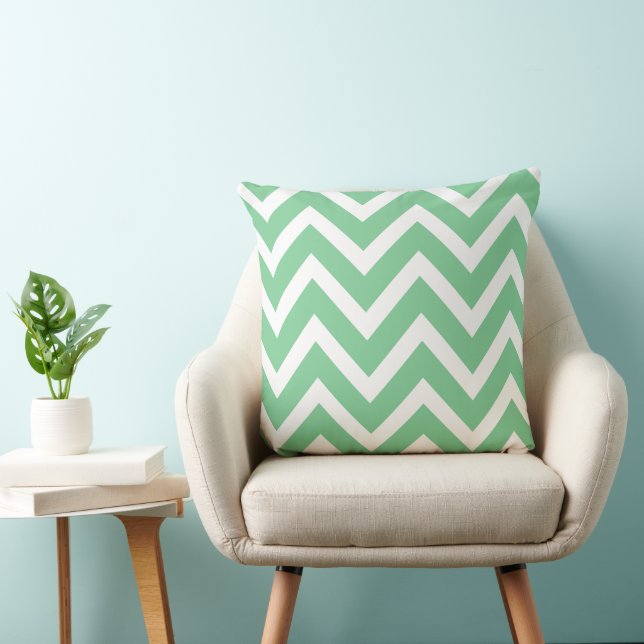 Modern Mint Green and White Chevron Stripes Throw Pillow (Chair)