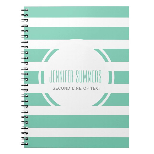 Modern Mint-Green And White Stripes Pattern Notebook (Front)