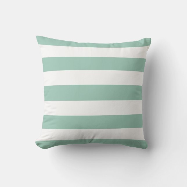 Modern Mint Green and White Stripes Throw Pillow (Front)