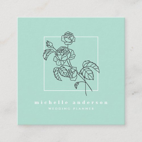 Modern mint green black rose flower makeup floral square business card