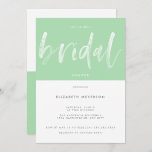Modern Mint Green Brush Calligraphy Bridal Shower Invitation