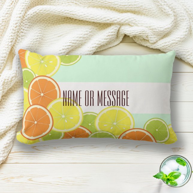 Modern Mint Green Citrus Fruit Slices Lumbar Pillow (Creator Uploaded)