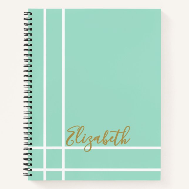 Modern Mint Green Custom Name Minimalist Notebook (Front)