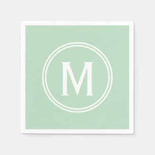 Modern Mint Green Custom Round Framed Monogram Napkins
