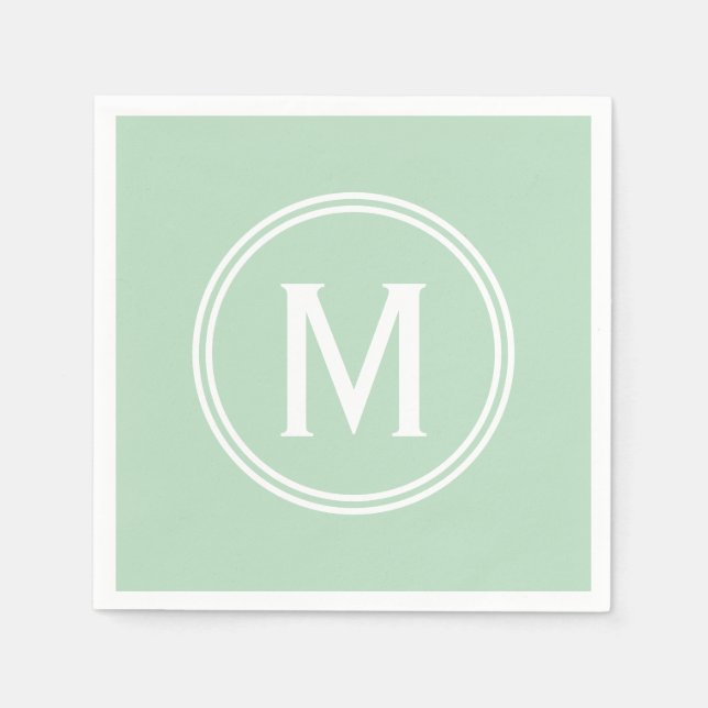 Modern Mint Green Custom Round Framed Monogram Napkins (Front)