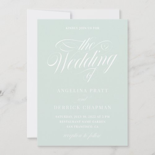  Modern Mint Green Elegant Calligraphy Wedding  In Invitation