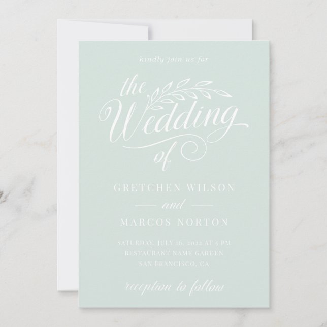  Modern Mint Green Elegant Calligraphy Wedding  Invitation (Front)